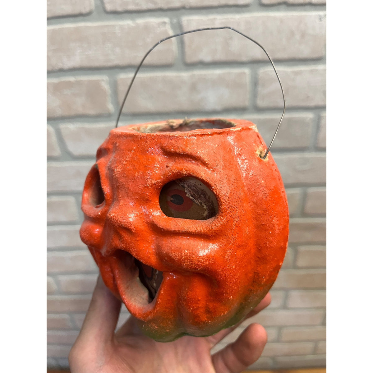 Vintage 1950s Halloween Paper Mache Jack o' Lantern JOL Choir Boy Small 4" Pulp
