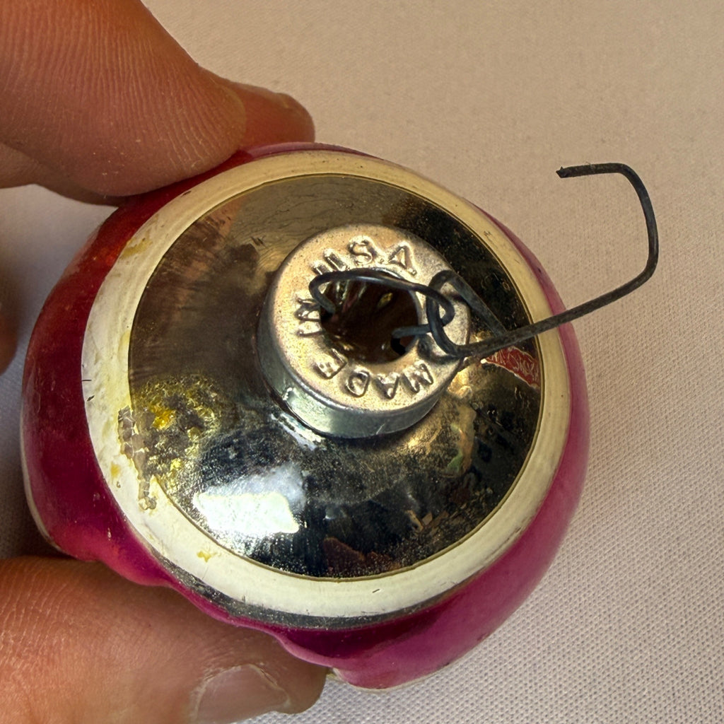 Vintage Mercury Double Indent Christmas Ornament Pink Stripe USA 2" - Shiny Brite?