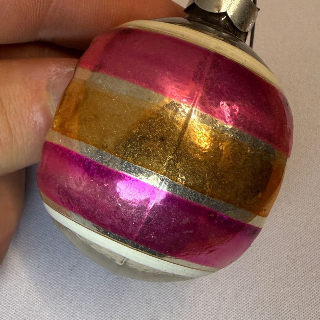 Vintage Mercury Double Indent Christmas Ornament Pink Stripe USA 2" - Shiny Brite?
