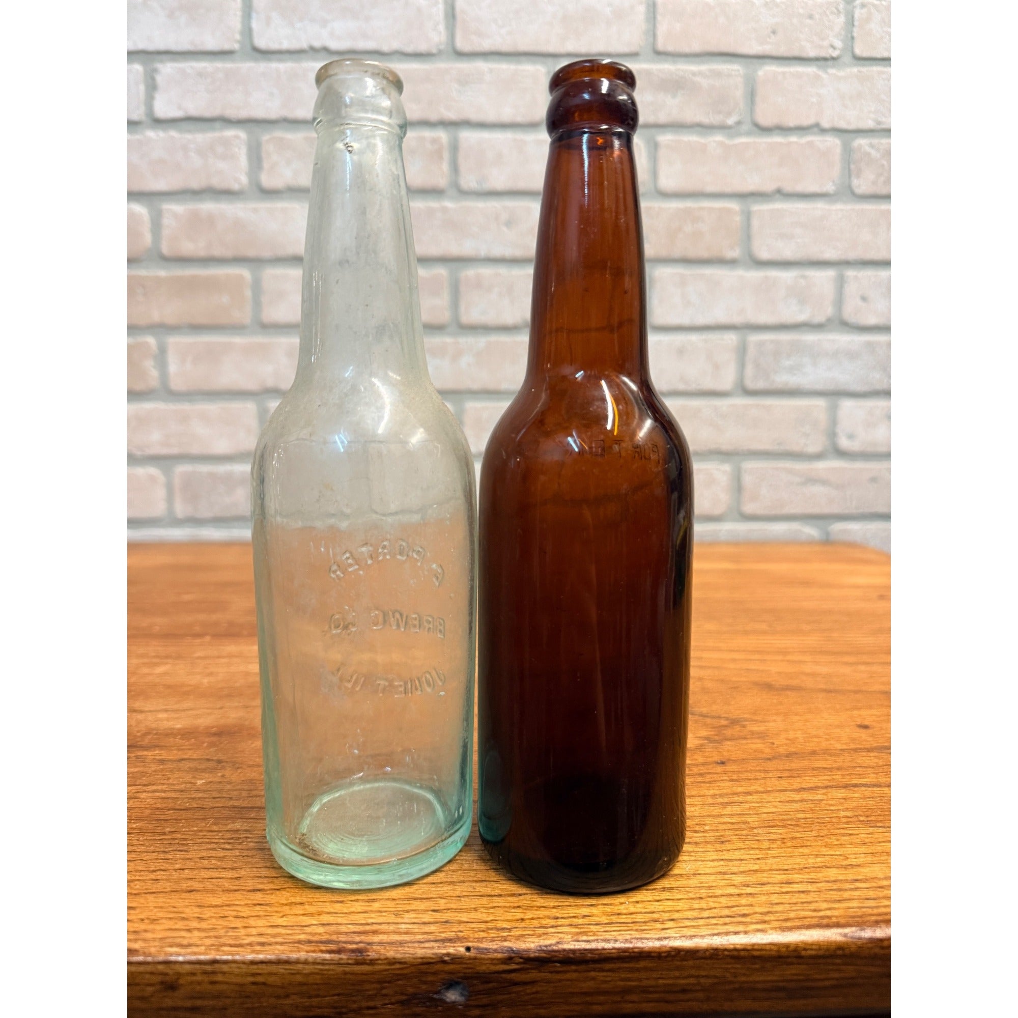 Porter's Beer Bottle Joliet, ILL. IL Crown Top Bottles Lot (2) Amber & Blue 12oz