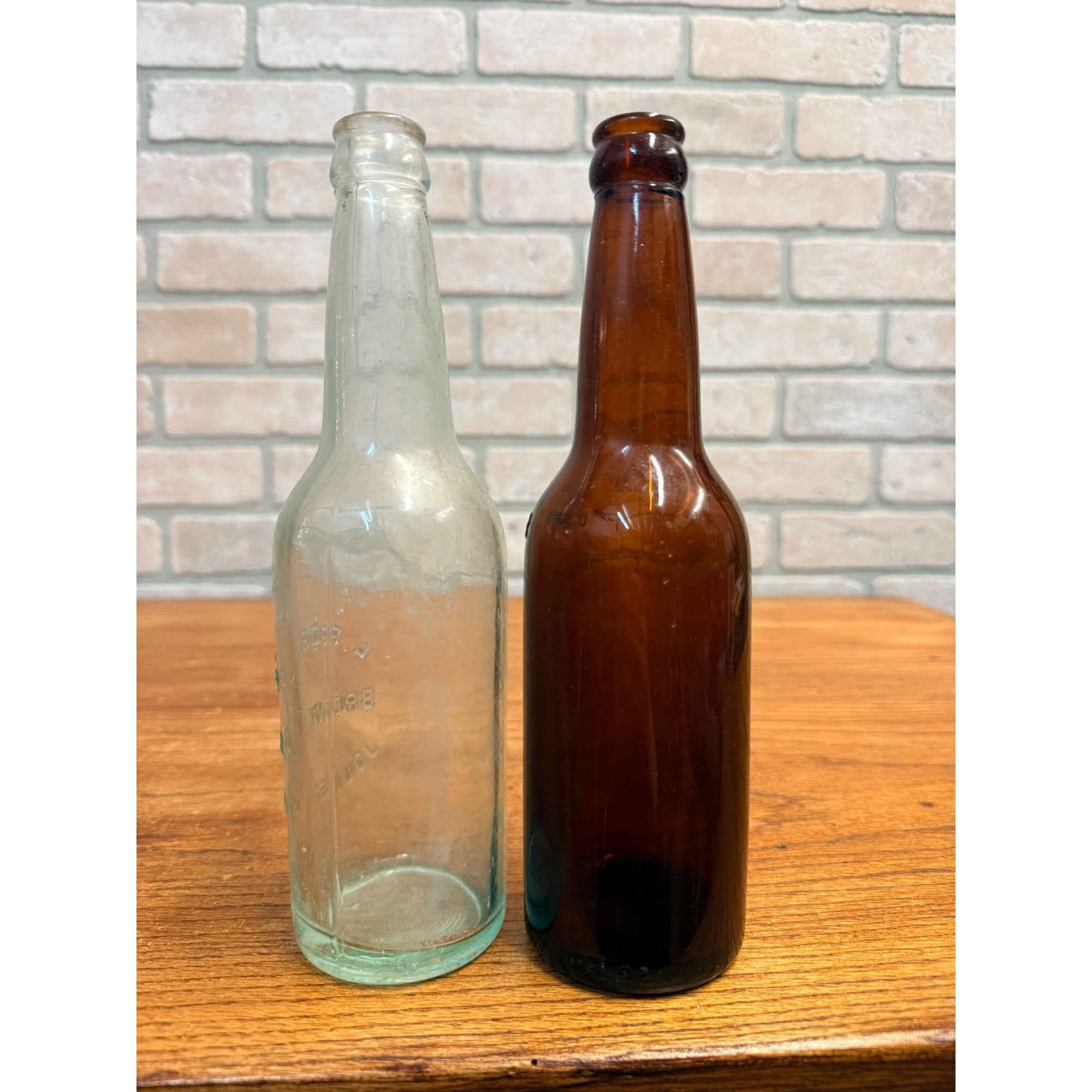 Porter's Beer Bottle Joliet, ILL. IL Crown Top Bottles Lot (2) Amber & Blue 12oz