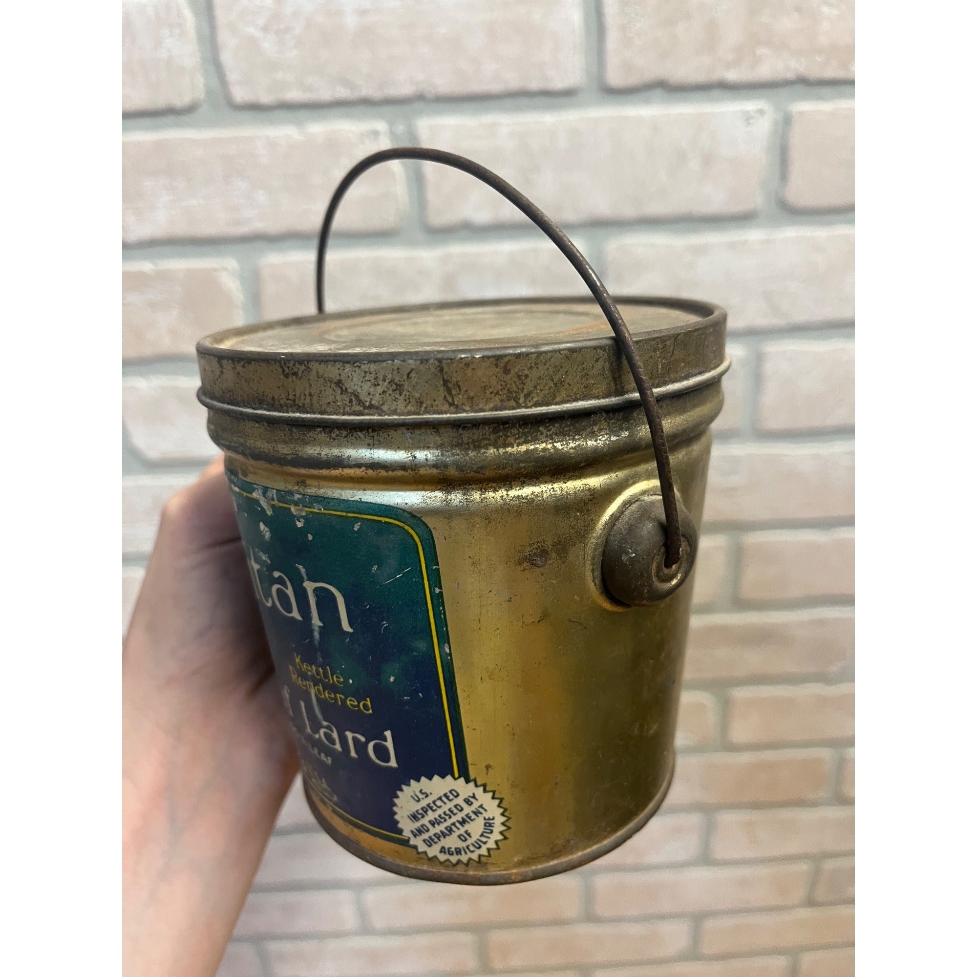 Vintage Cudahy's Puritan Kettle Leaf Lard Lidded Pail Advertising Tin