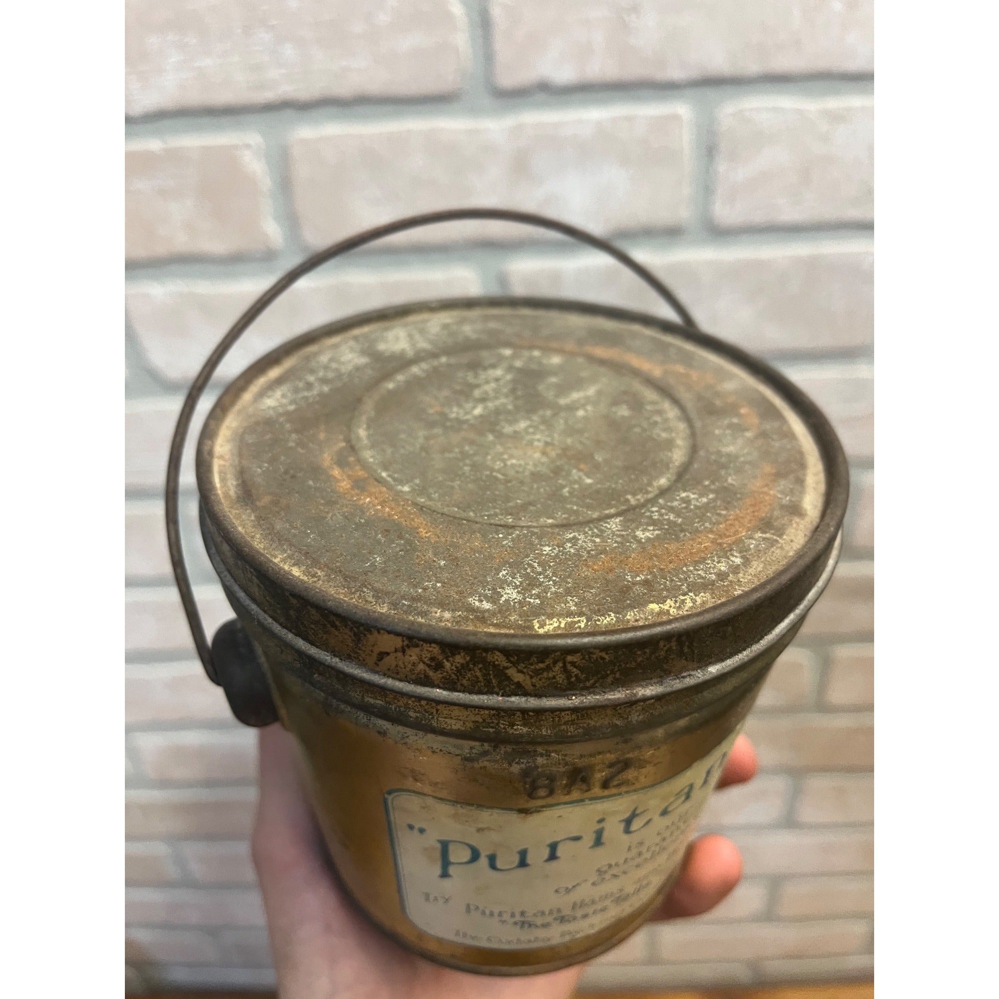 Vintage Cudahy's Puritan Kettle Leaf Lard Lidded Pail Advertising Tin
