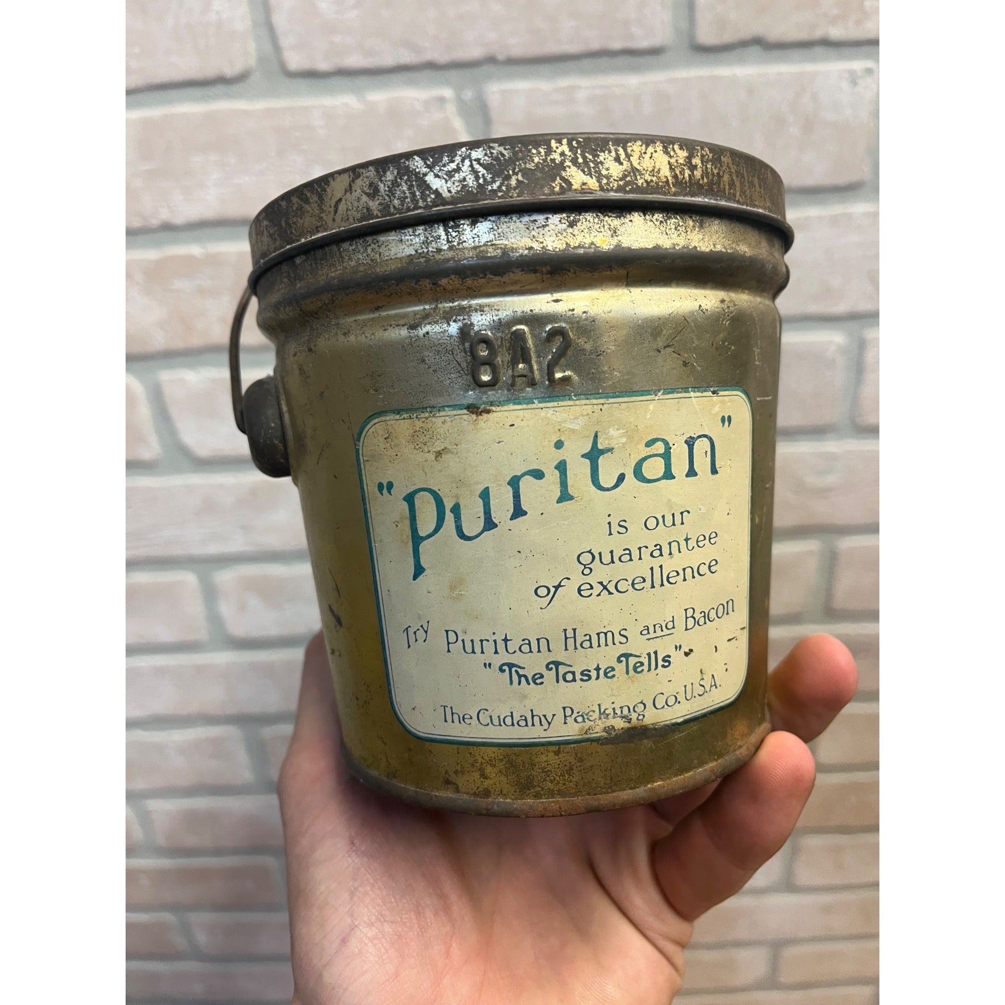 Vintage Cudahy's Puritan Kettle Leaf Lard Lidded Pail Advertising Tin