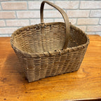 Antique Primitive Gathering Basket w/ Handle Early Woven Splint