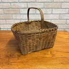 Antique Primitive Gathering Basket w/ Handle Early Woven Splint