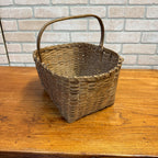 Antique Primitive Gathering Basket w/ Handle Early Woven Splint