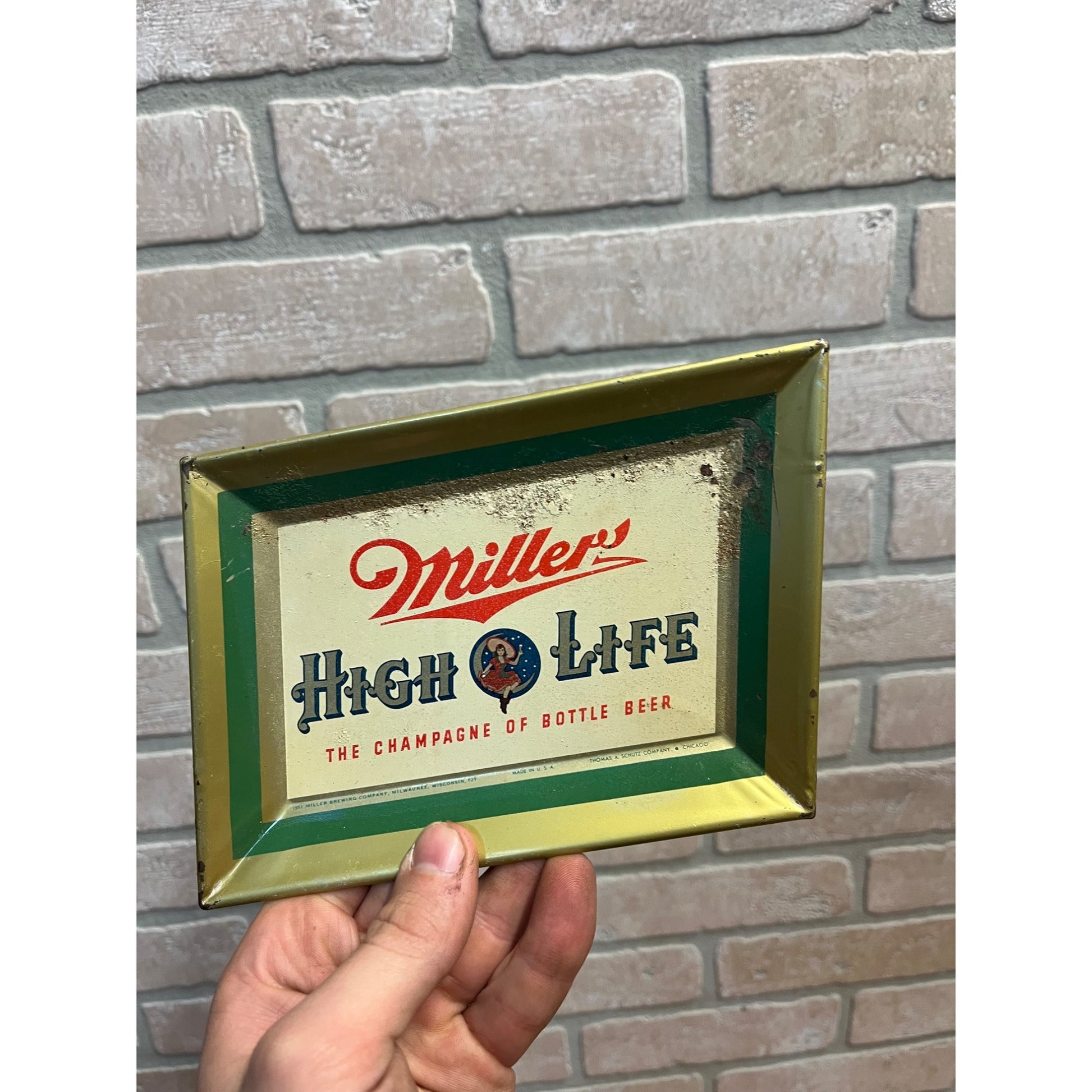 Vintage 1950s Miller High Life Beer Tin Tip Cash Check Tray Advertising Bar