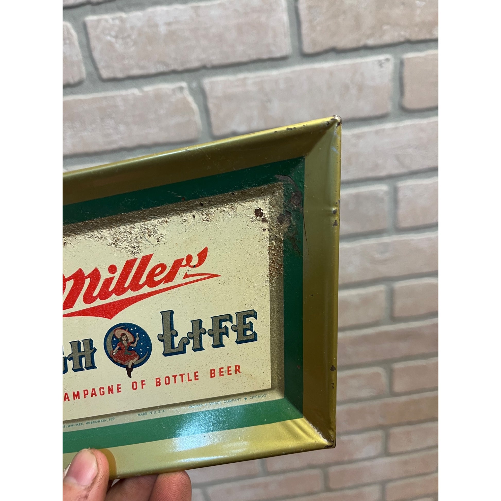 Vintage 1950s Miller High Life Beer Tin Tip Cash Check Tray Advertising Bar