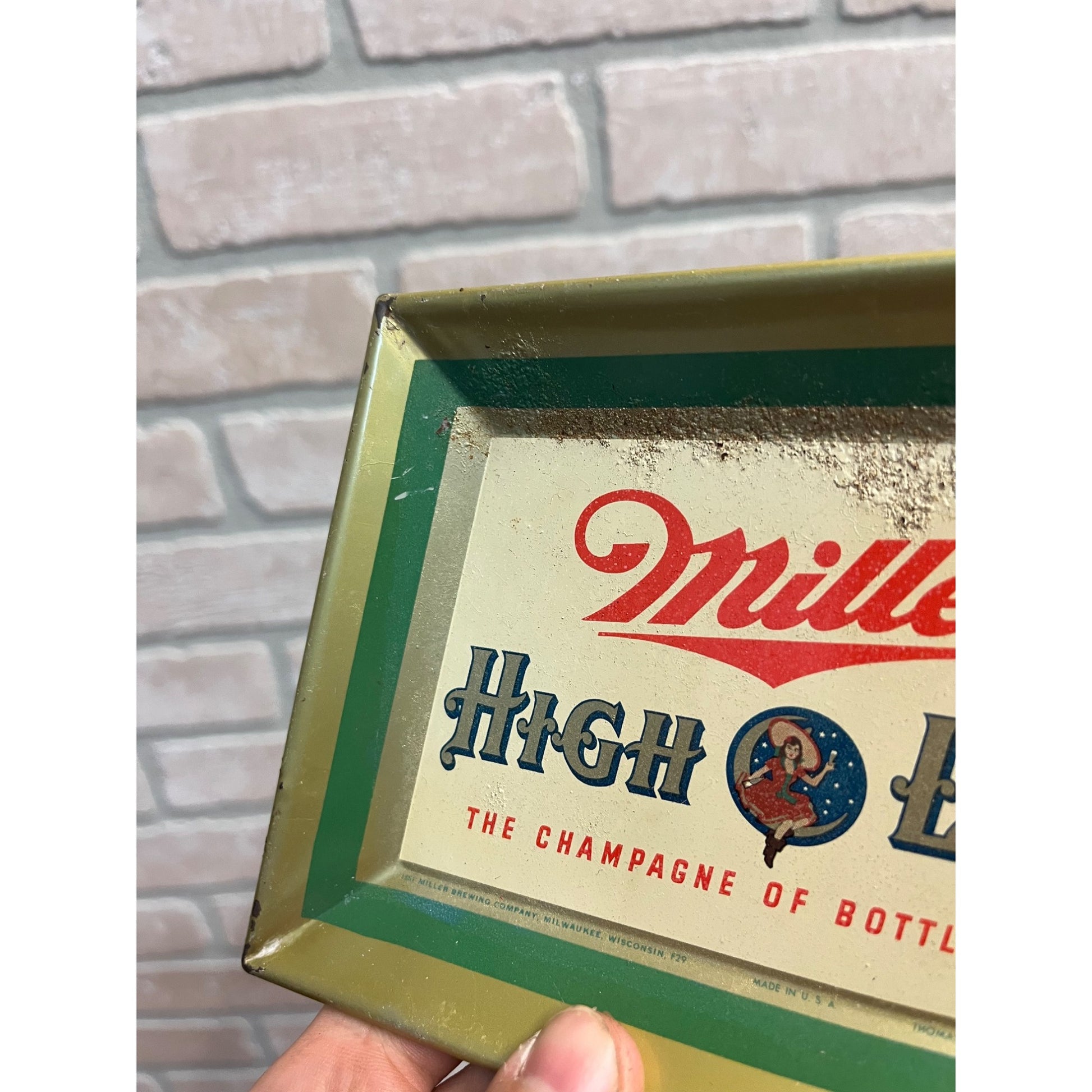 Vintage 1950s Miller High Life Beer Tin Tip Cash Check Tray Advertising Bar