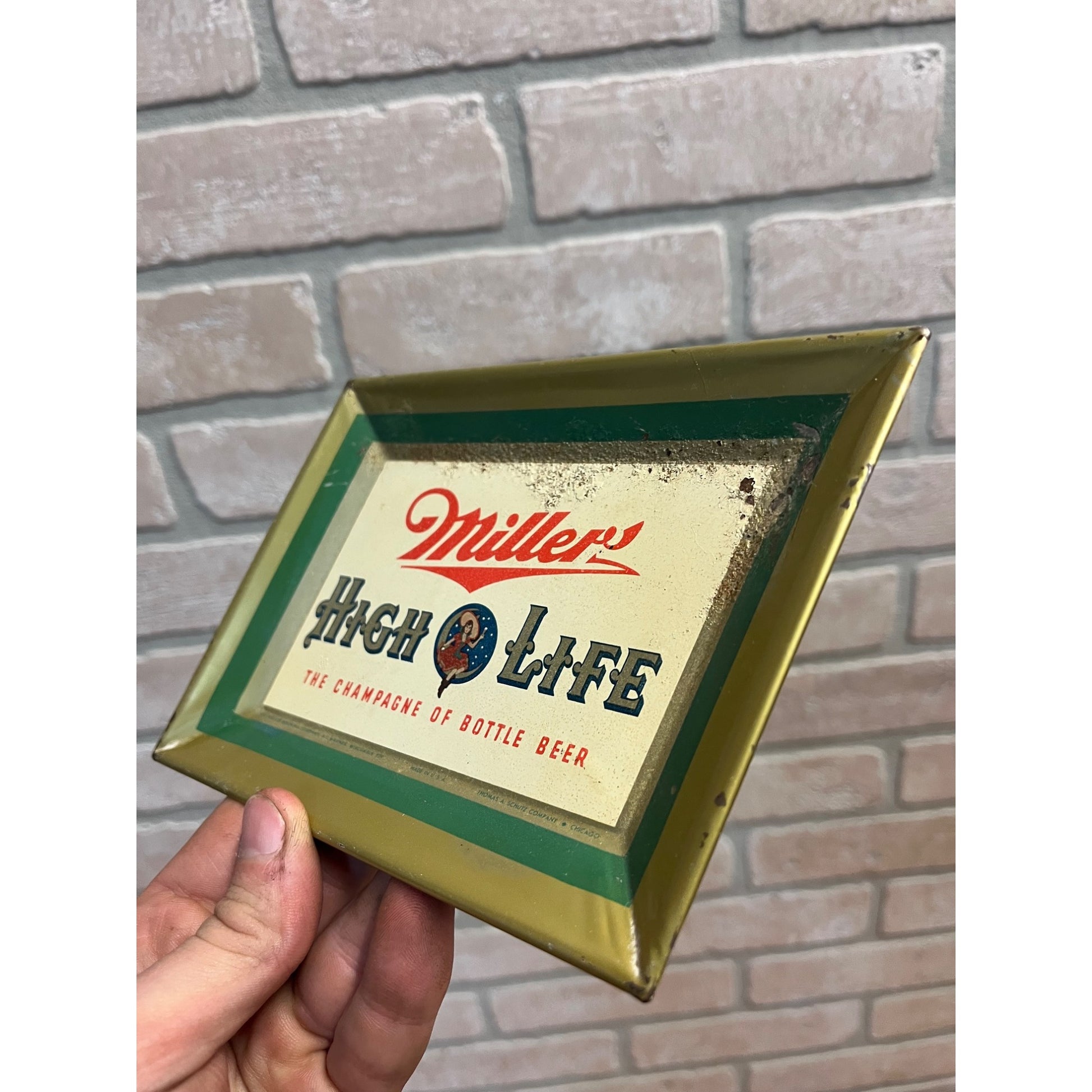 Vintage 1950s Miller High Life Beer Tin Tip Cash Check Tray Advertising Bar