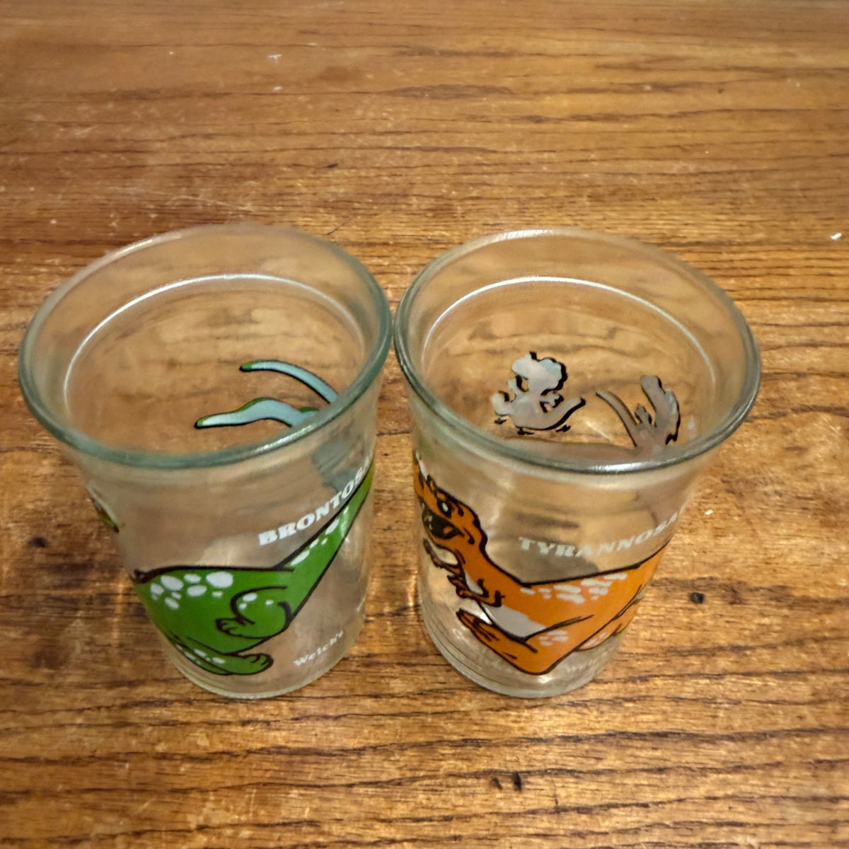 Welch's Jelly Jars Tyrannosaurus Brontosaurus Dinosaur Glasses Vintage 1988 lot