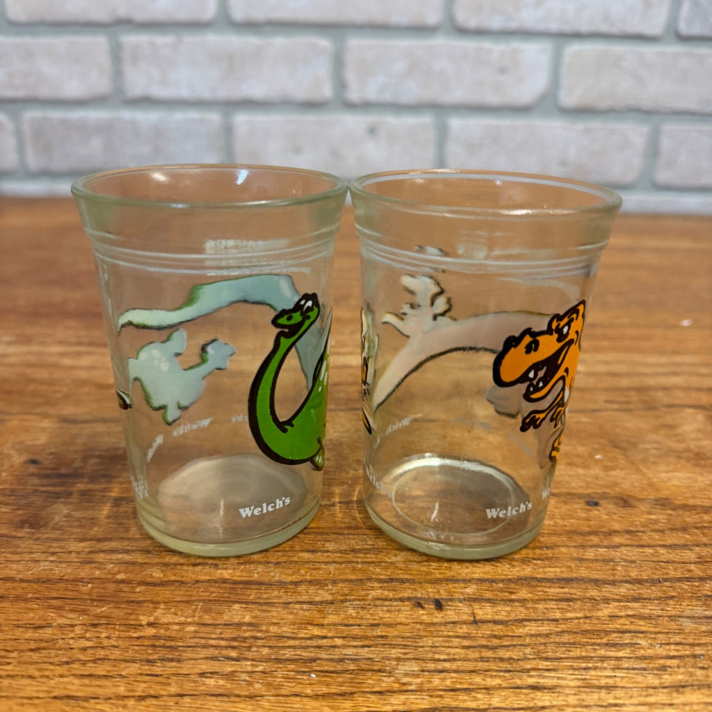 Welch's Jelly Jars Tyrannosaurus Brontosaurus Dinosaur Glasses Vintage 1988 lot