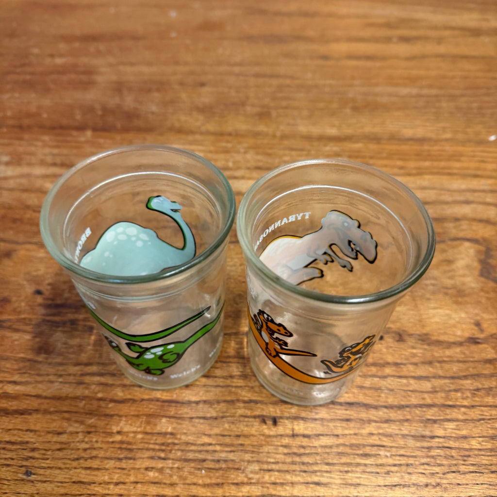 Welch's Jelly Jars Tyrannosaurus Brontosaurus Dinosaur Glasses Vintage 1988 lot