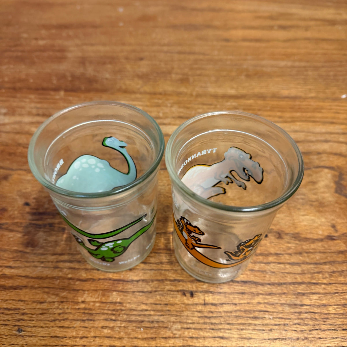 Welch's Jelly Jars Tyrannosaurus Brontosaurus Dinosaur Glasses Vintage 1988 lot