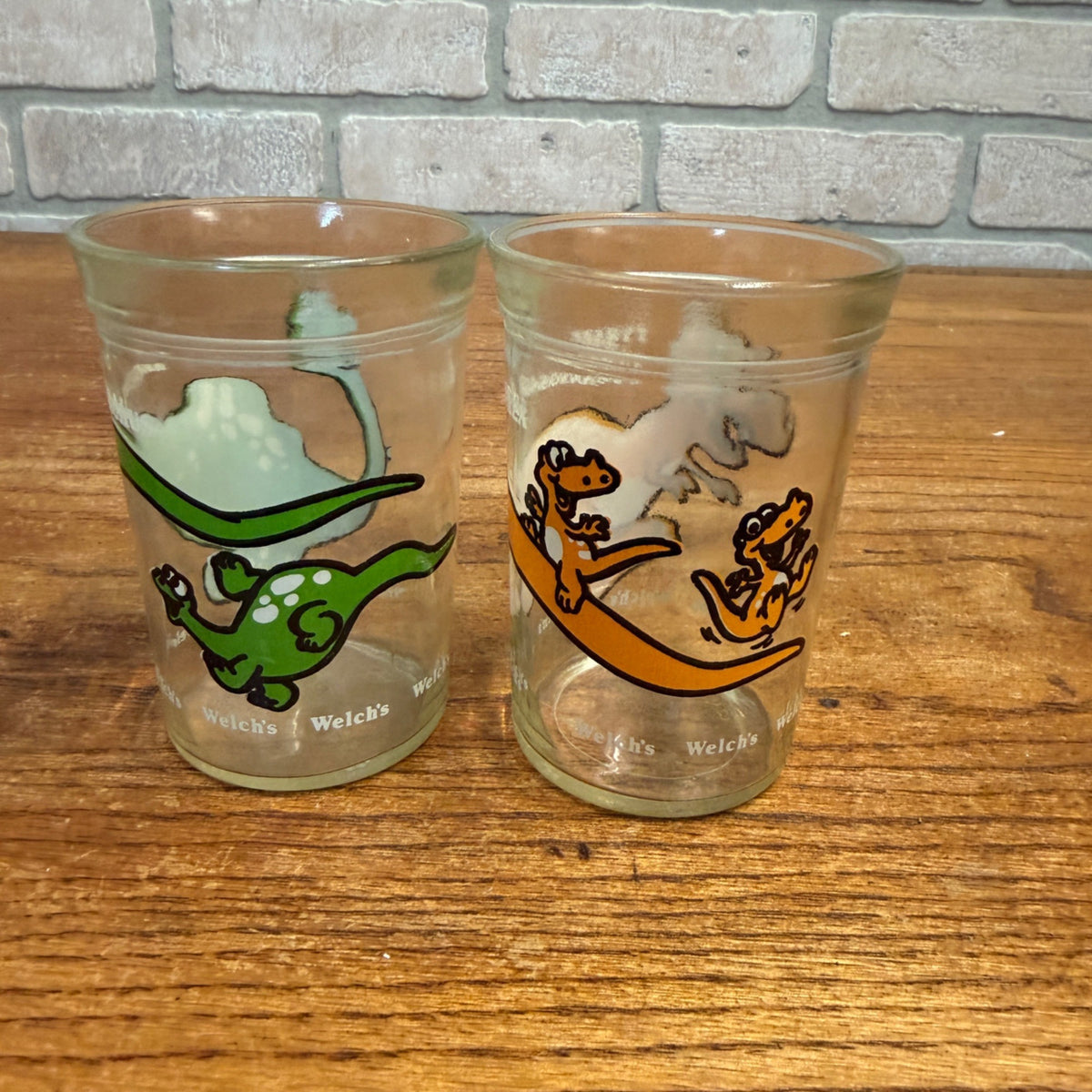 Welch's Jelly Jars Tyrannosaurus Brontosaurus Dinosaur Glasses Vintage 1988 lot