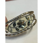Vintage Mexico Alpaca Silver Abalone Shell Inlay Floral Cuff Bracelet