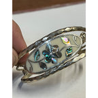 Vintage Mexico Alpaca Silver Abalone Shell Inlay Floral Cuff Bracelet