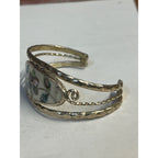 Vintage Mexico Alpaca Silver Abalone Shell Inlay Floral Cuff Bracelet