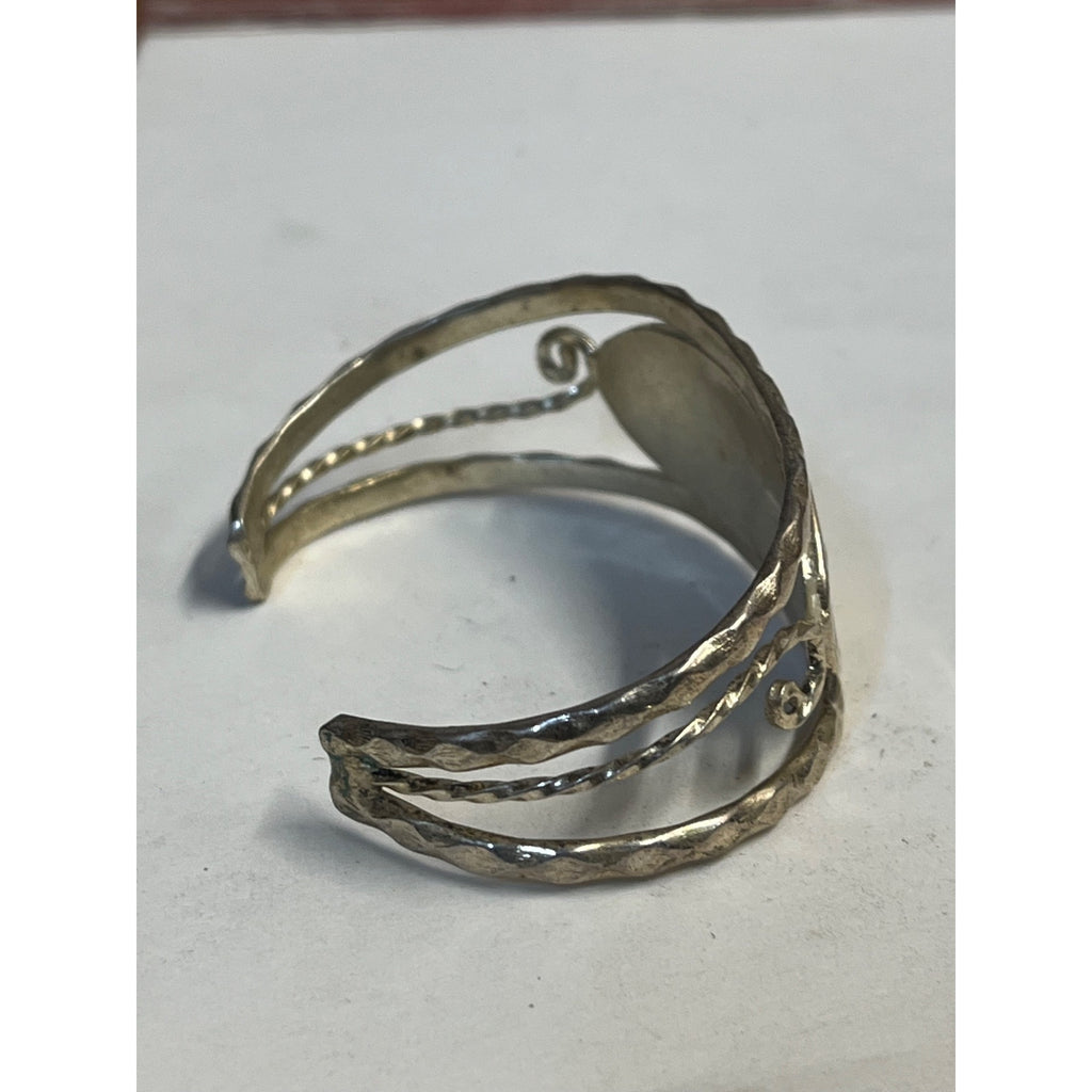 Vintage Mexico Alpaca Silver Abalone Shell Inlay Floral Cuff Bracelet