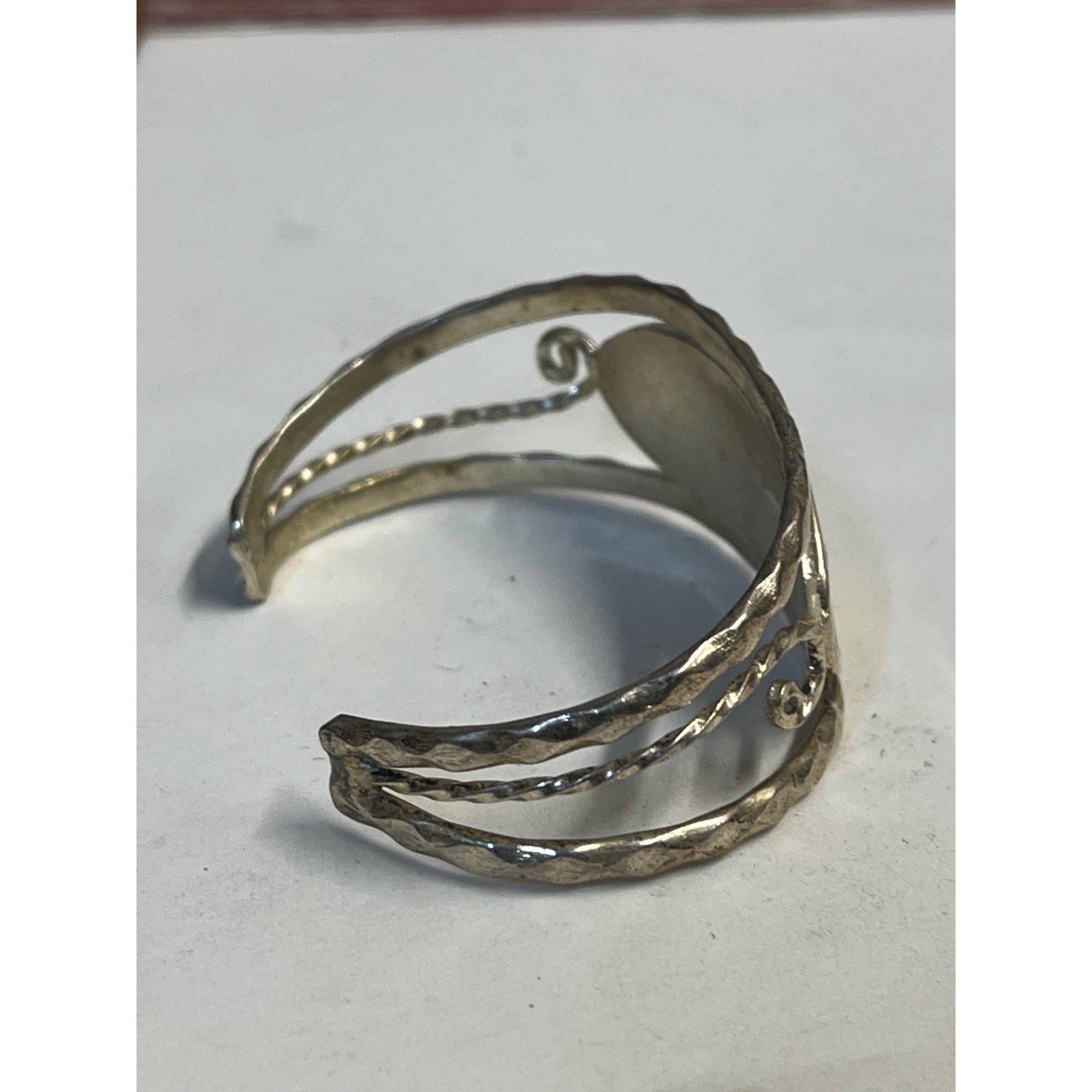 Vintage Mexico Alpaca Silver Abalone Shell Inlay Floral Cuff Bracelet