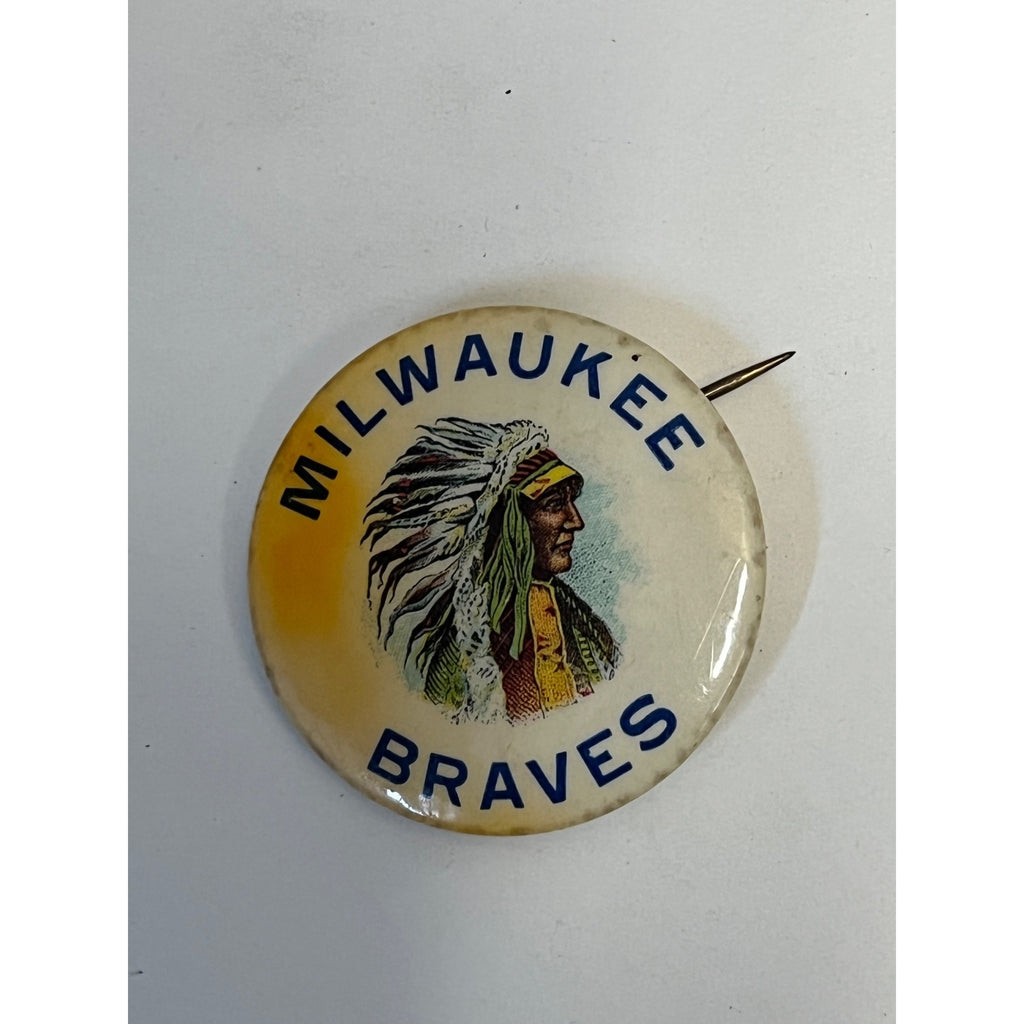 Vintage Milwaukee Braves Early Logo Pinback Button Pin MLB Baseball Indian Chief