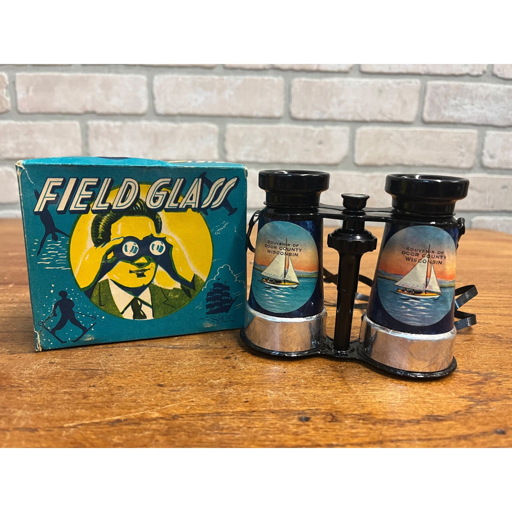 Vintage 1950s Field Glass Binoculars Toy Original Box Door County Wis Souvenir