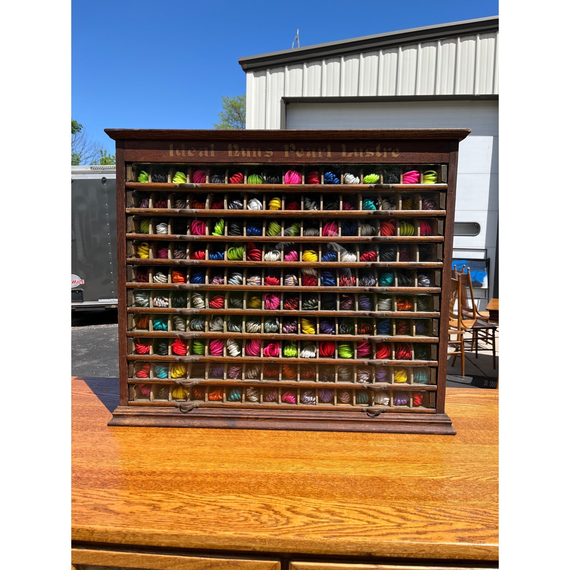 Original Antique 1900s Nun's Spool Thread Advertising General Store Cabinet Display