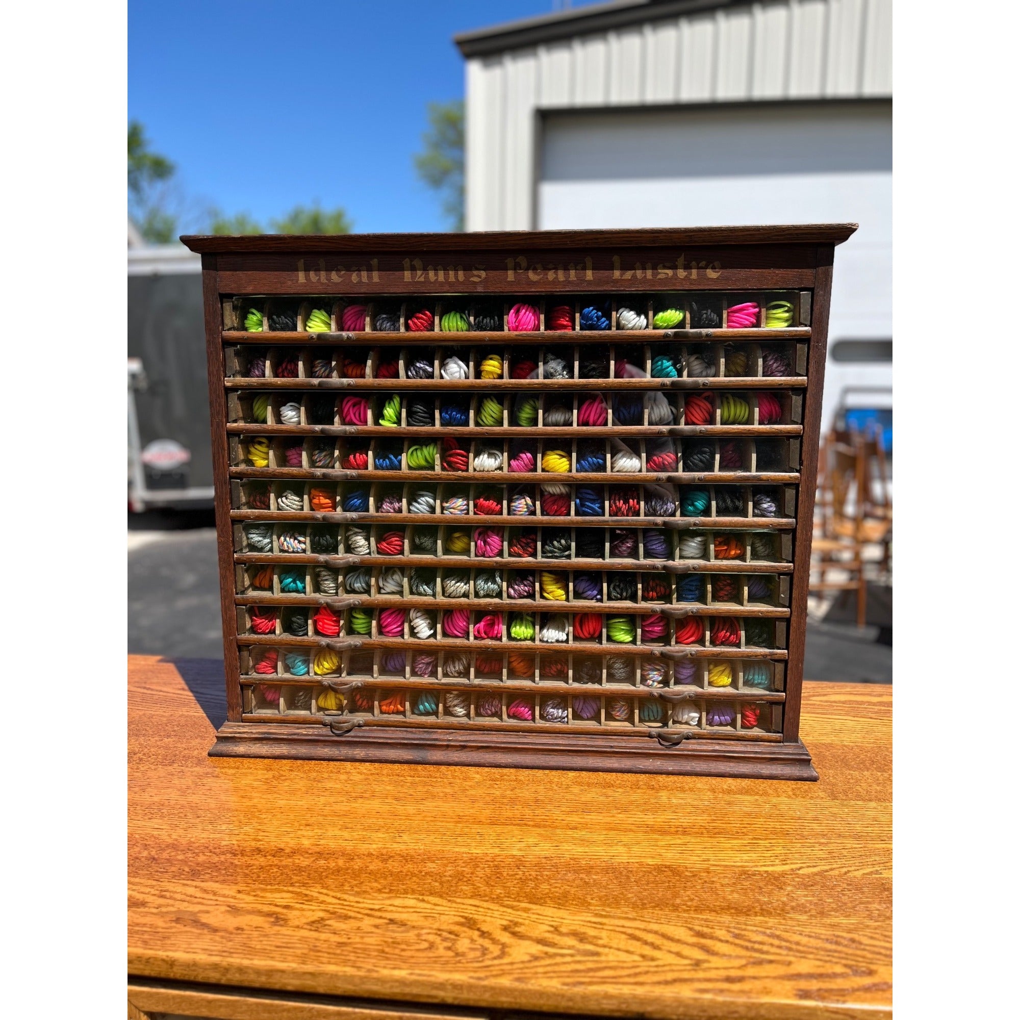 Original Antique 1900s Nun's Spool Thread Advertising General Store Cabinet Display