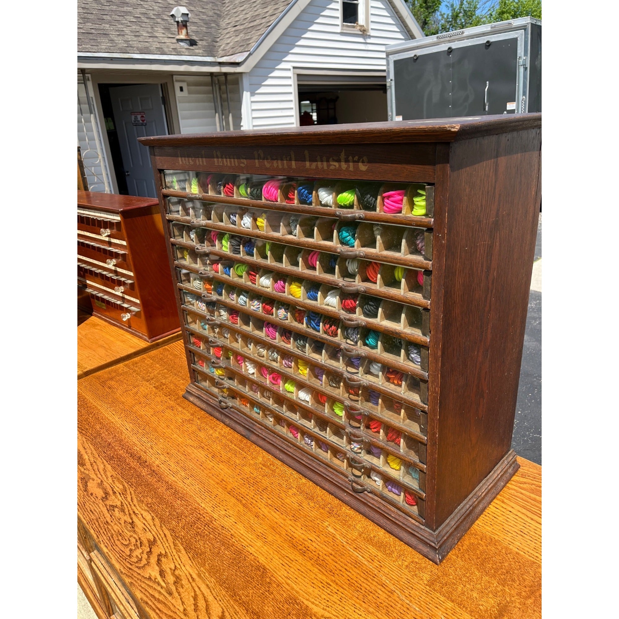 Original Antique 1900s Nun's Spool Thread Advertising General Store Cabinet Display