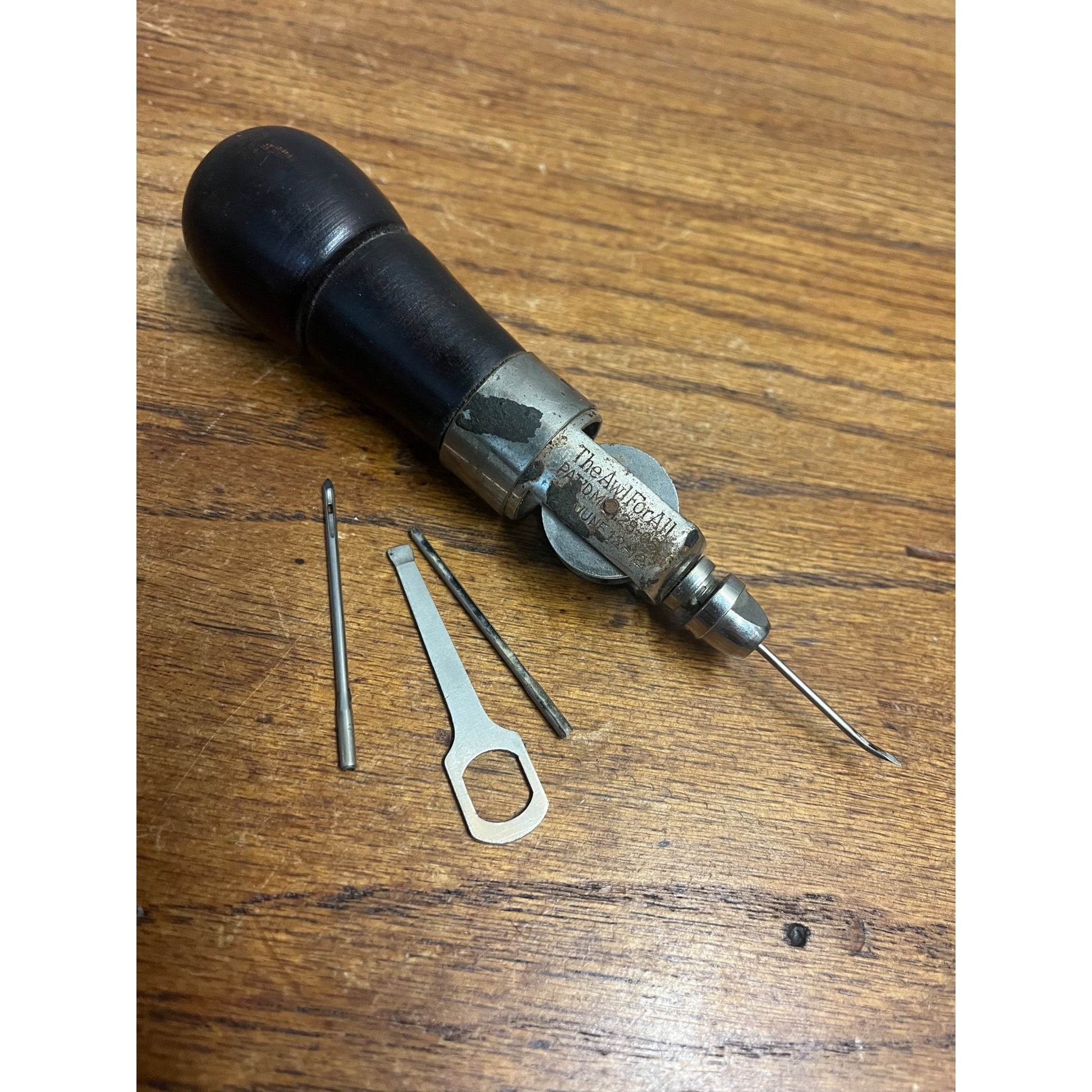 Vintage C.A. Myers Sewing Awl "The Awl for All" Wooden Handle + Metal Tool