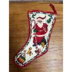 Vintage 1950s Christmas Santa Felt Stocking 17" Candy Cane Girl Toys