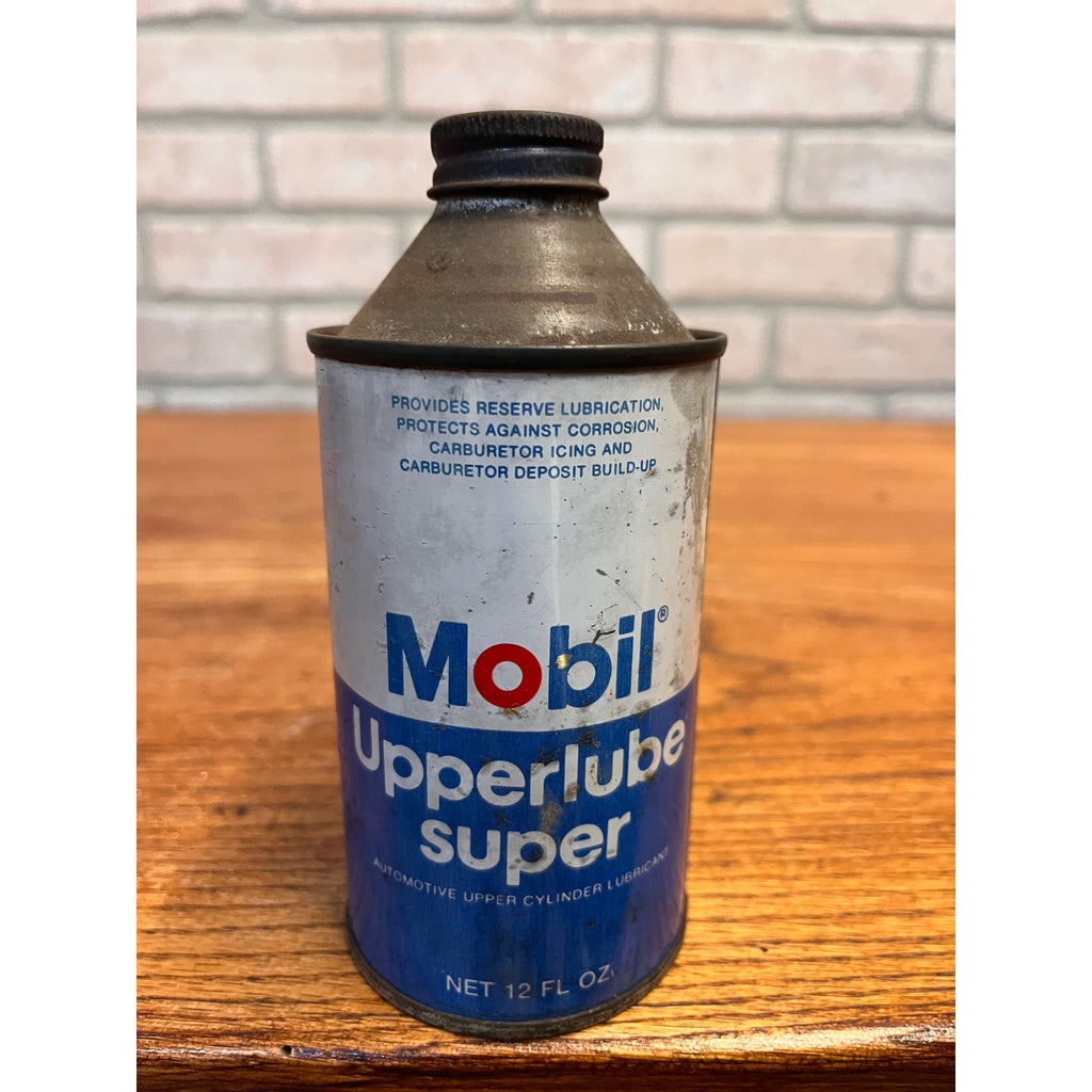 Vintage Metal Mobil Oil Upperlube super Full Can Conetop Advertising Gas / Oil