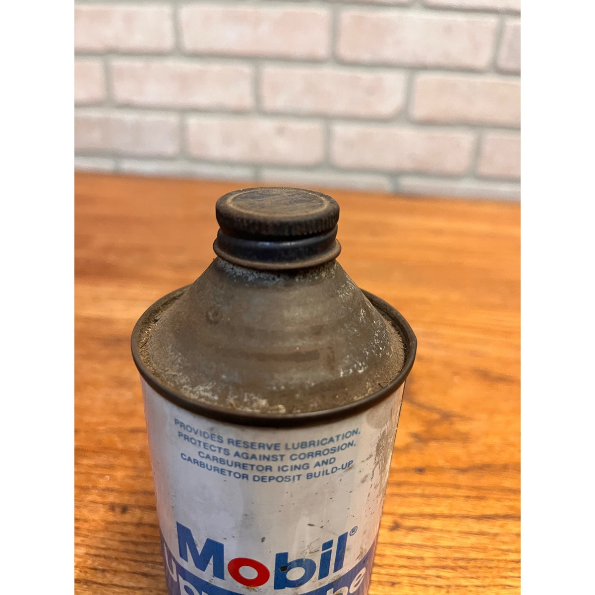 Vintage Metal Mobil Oil Upperlube super Full Can Conetop Advertising Gas / Oil
