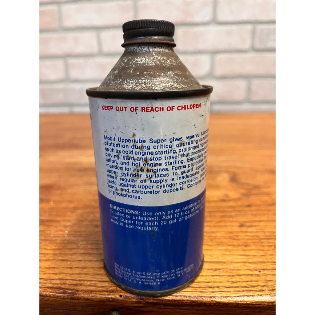 Vintage Metal Mobil Oil Upperlube super Full Can Conetop Advertising Gas / Oil
