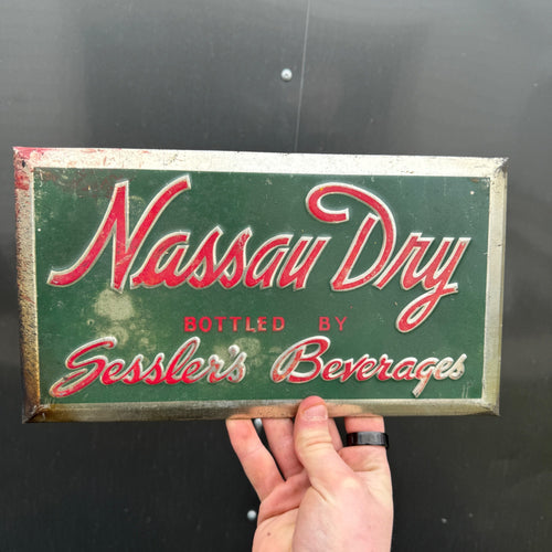 Nassau Dry Soda TOC Tin Over Cardboard Sign Sessler's Beverages