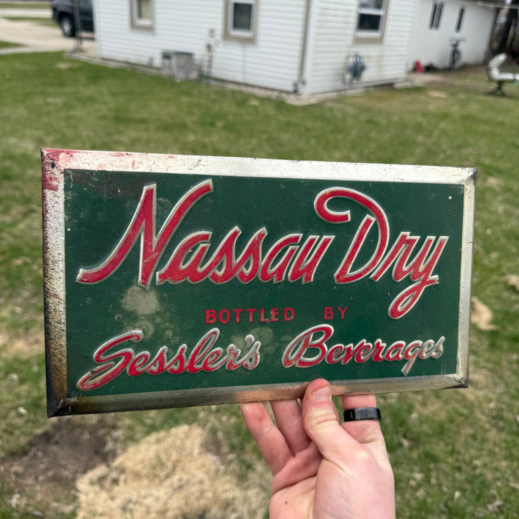 Nassau Dry Soda TOC Tin Over Cardboard Sign Sessler's Beverages