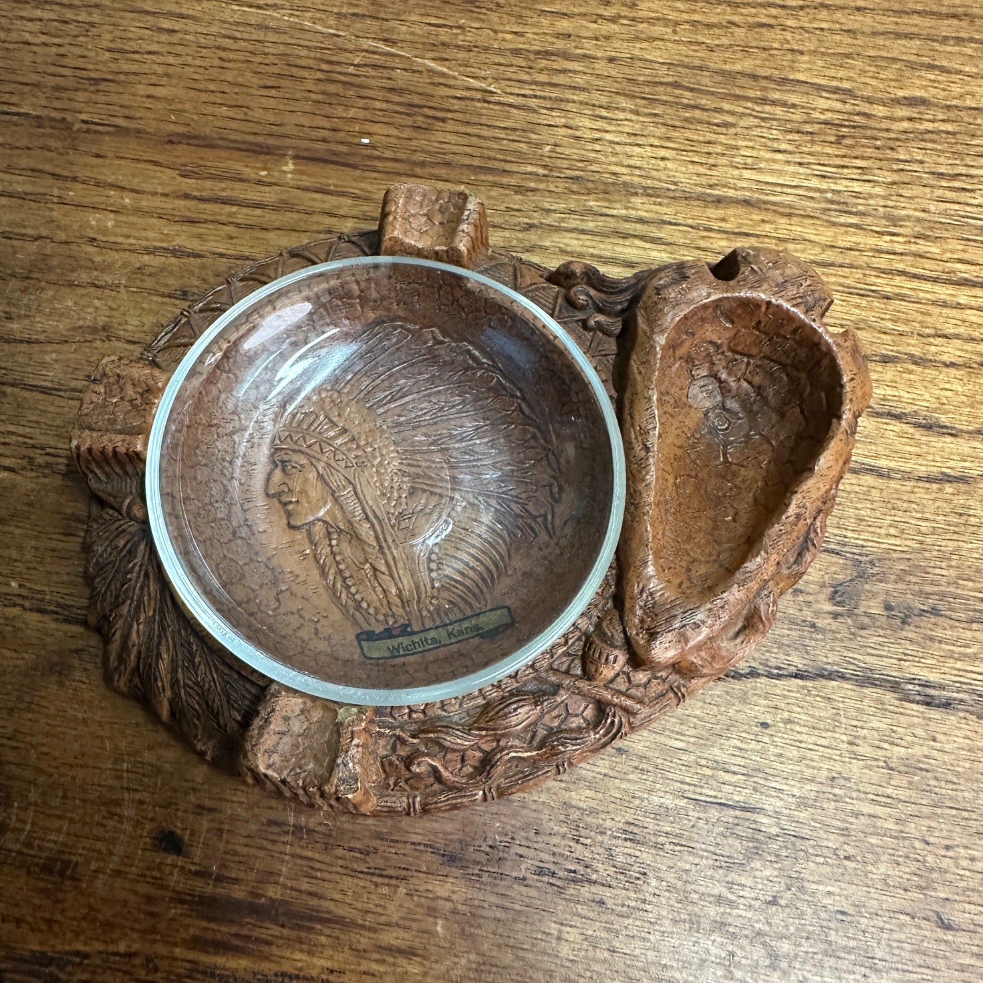 Vintage Syroco Style Art Deco Box Cigarette Case Ashtray Native American Wichita Kansas