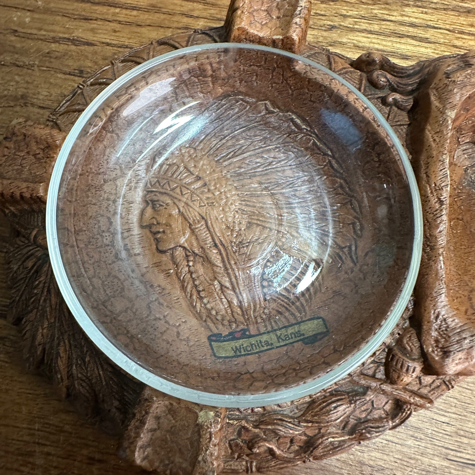 Vintage Syroco Style Art Deco Box Cigarette Case Ashtray Native American Wichita Kansas