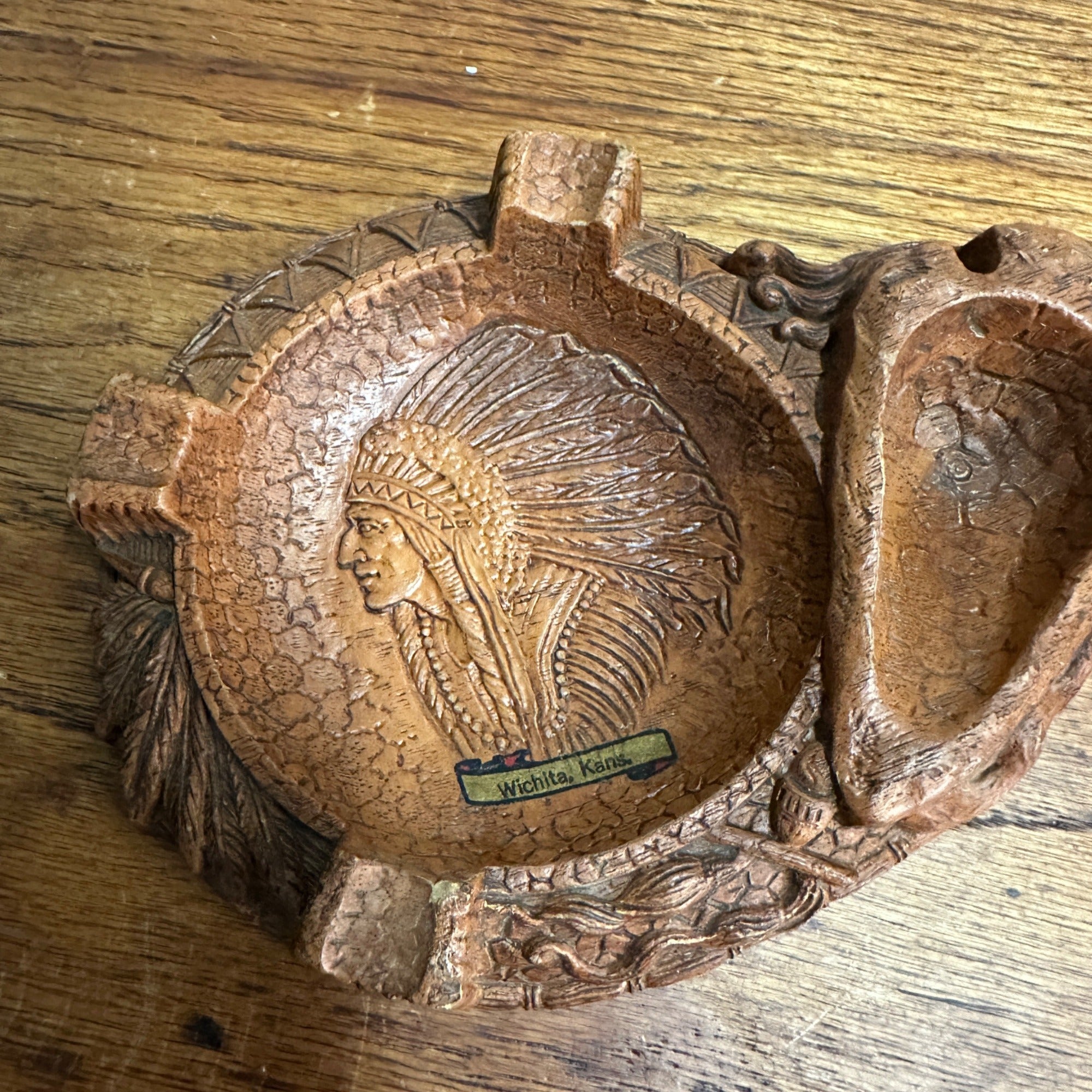 Vintage Syroco Style Art Deco Box Cigarette Case Ashtray Native American Wichita Kansas