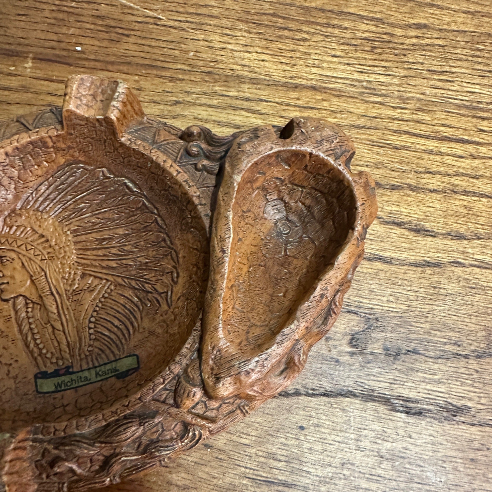 Vintage Syroco Style Art Deco Box Cigarette Case Ashtray Native American Wichita Kansas