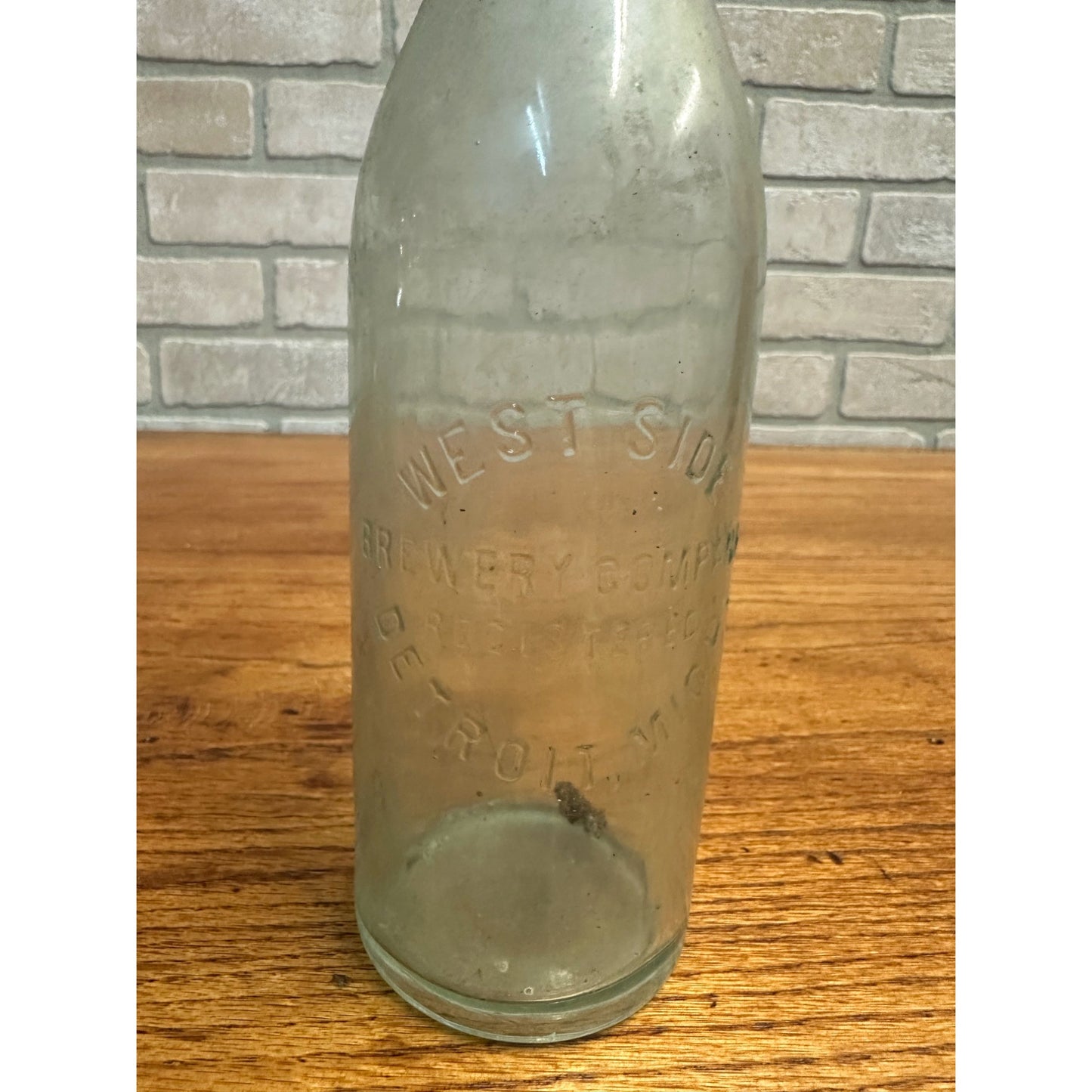 Vintage West Side Brewery Co. Beer Bottle 12oz Clear Aqua Embossed Detroit MI