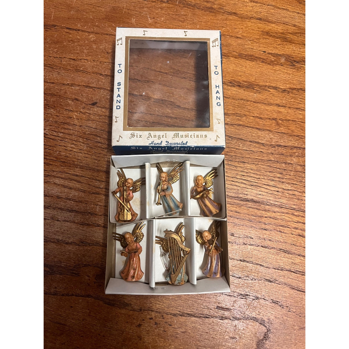 Vintage 1960s Angel Musicians Christmas Ornaments w Original Box Set (6) Plastic