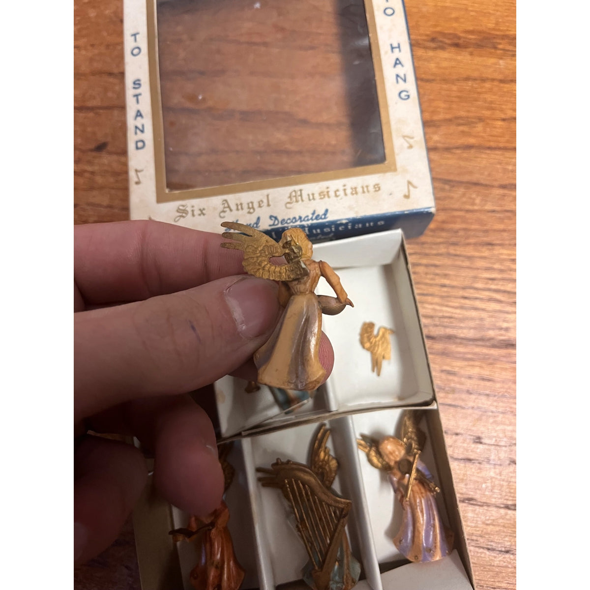 Vintage 1960s Angel Musicians Christmas Ornaments w Original Box Set (6) Plastic