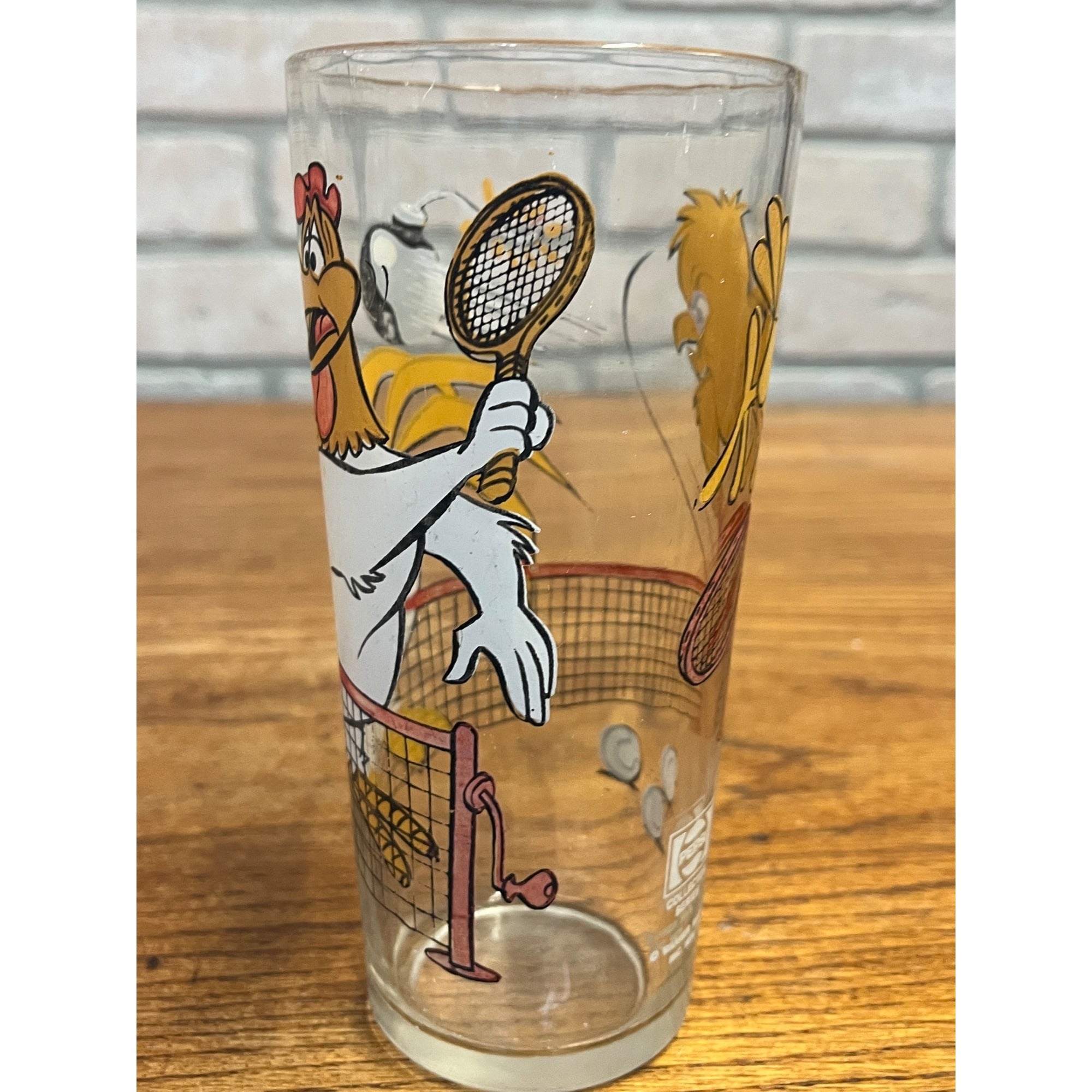Vintage Warner Bros. Inc. Pepsi Collector Series Looney Tunes Foghorn Leghorn and Chicken Hawk Tennis Drinking Glass 1976