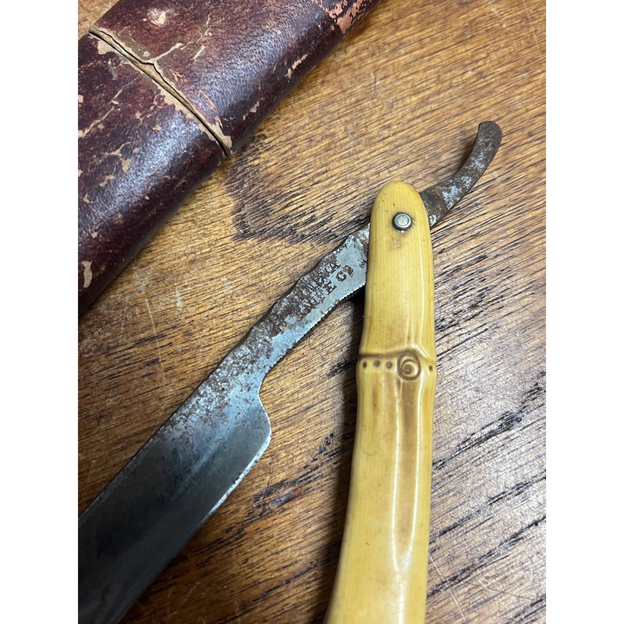 Antique Straight Razor - Geneva Knife Co. - Bamboo or Bone Design