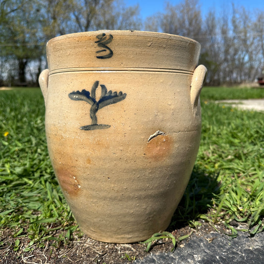 Antique 3 Gallon Stoneware Salt Glazed Ohio Crock Boston Cobalt Decorated