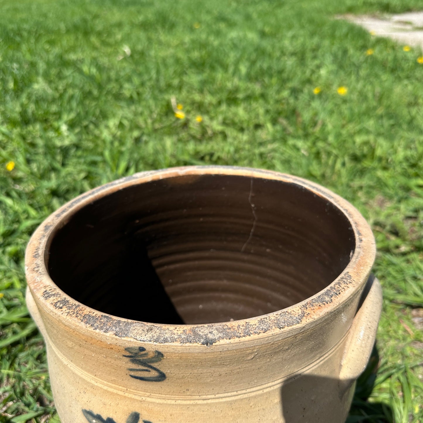 Antique 3 Gallon Stoneware Salt Glazed Ohio Crock Boston Cobalt Decorated