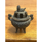 Vintage Foo Dog Asian Miniature Censer Incense Burner Cast Spelter Pot Metal