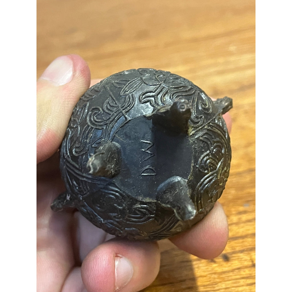 Vintage Foo Dog Asian Miniature Censer Incense Burner Cast Spelter Pot Metal